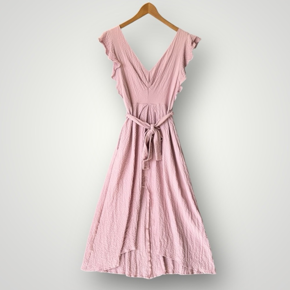 Astr Pink Ruffle Midi Dress